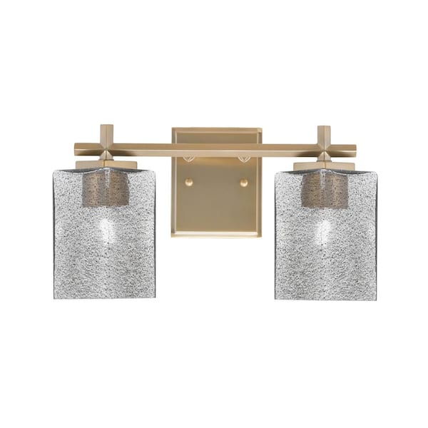 Unbranded Bridgewater 14 in. 2 Light Vanity Light New Age Brass with 3.5 in. Square Smoke Bubble Glass Shades, No Bulbs Included