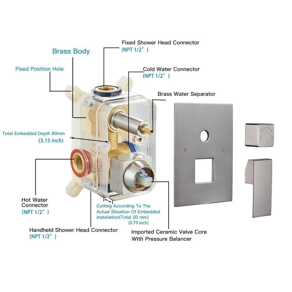 10 Inch Brushed Nickel Square Rain Shower Combo Set