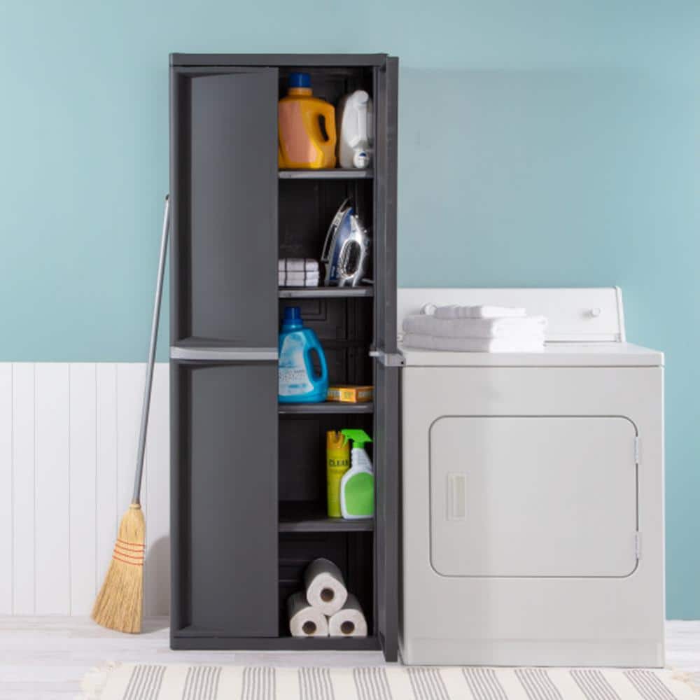 Gray Lockable Plastic Storage Cabinet with Adjustable Shelves