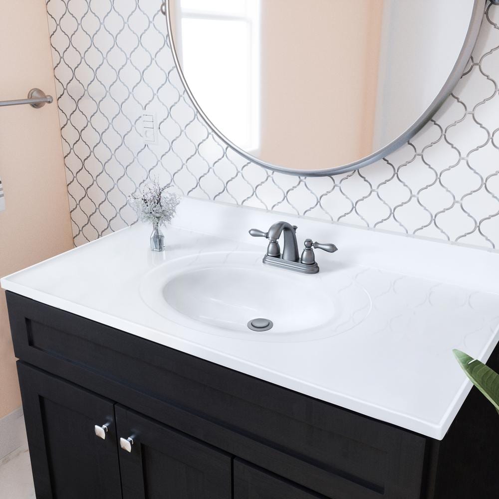43 Inch Solid White Cultured Marble Vanity Top with Backsplash