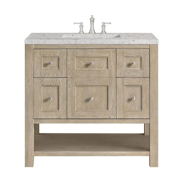 James Martin Vanities Breckenridge 36.0 in. W x 23.5 in. D x 34.18 in. H Single Bath Vanity Whitewashed Oak & Eternal Jasmine Pearl Quartz Top