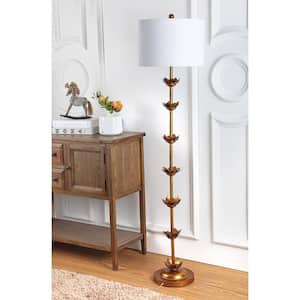 Landen Leaf 63.5 in. Antique Gold Floor Lamp with Off-White Shade