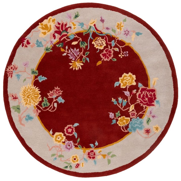 Metro 6 ft. x 6 ft. Rust/Beige Floral Border Ornate Round Area Rug