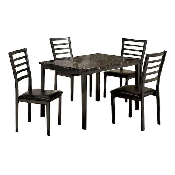 Unbranded Ada 5-Piece Rectangle Black Marble Top Dining Room Set (Seats 4)