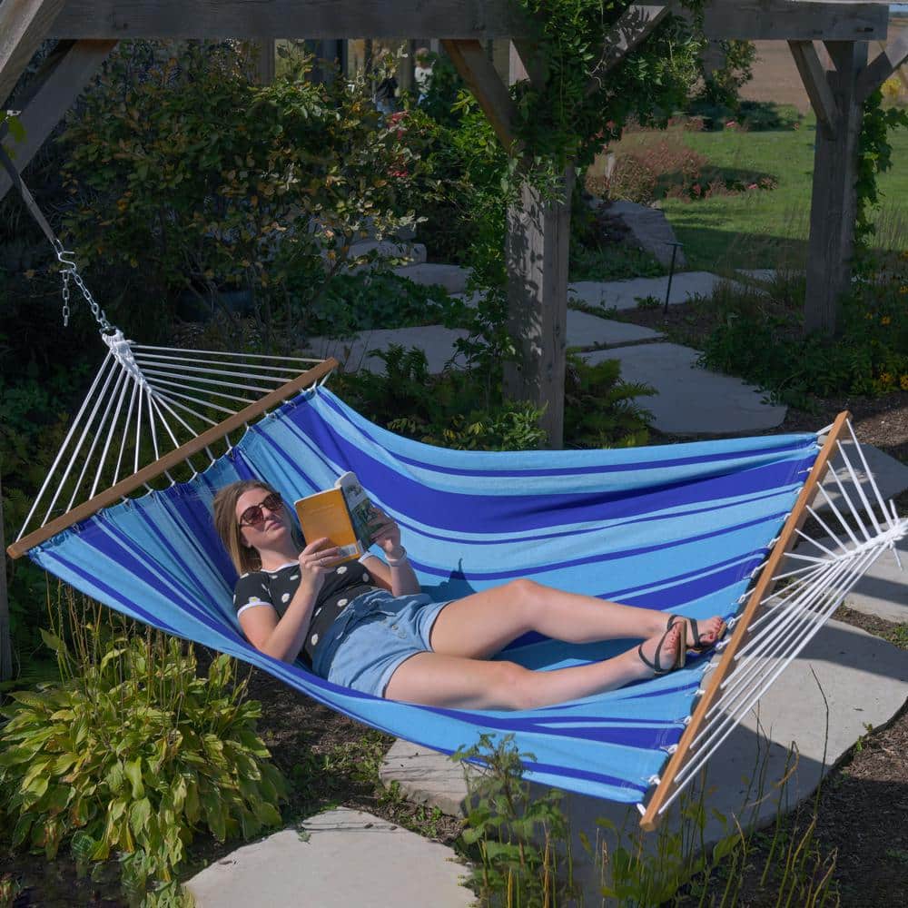 Island Breeze Blue Cotton Double Spreader Bar Hammock