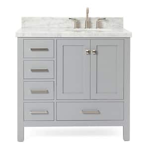 Cambridge 37 in. W x 22 in. D x 36 in. H Bath Vanity in Grey with Carrara White Marble Top