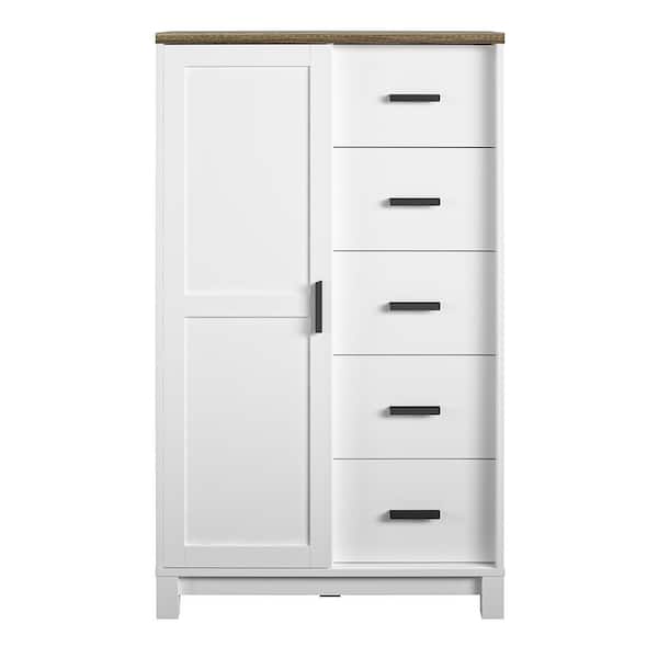 Ameriwood Home Fall River 5-Drawer and 5-Shelf White Gentlemen's Chest 53.125 in. H x 31.5 in. W x 15.75 in. D