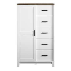 Fall River 5-Drawer and 5-Shelf White Gentlemen's Chest 53.125 in. H x 31.5 in. W x 15.75 in. D