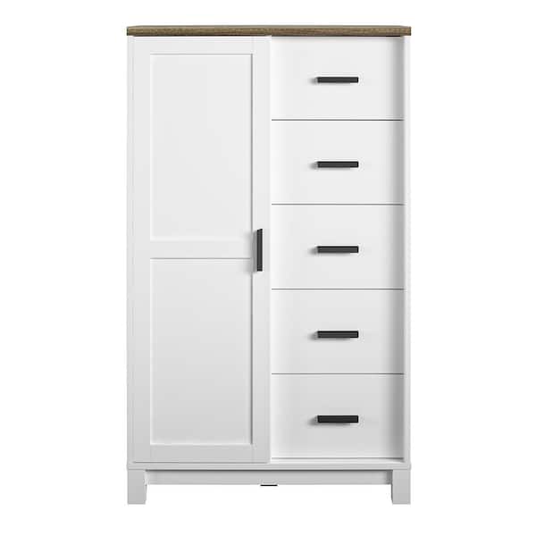 Ameriwood Home Fall River 5-Drawer and 5-Shelf White Gentlemen's Chest 53.125 in. H x 31.5 in. W x 15.75 in. D
