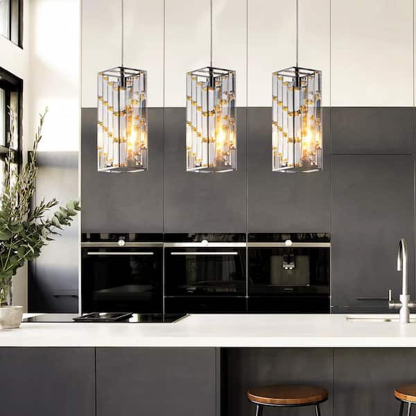 3 Pack 1-Light Adjustable Hanging Ceiling Crystal Pendant Light Chandelier, Chrome Finish, E26, No Bulbs Included