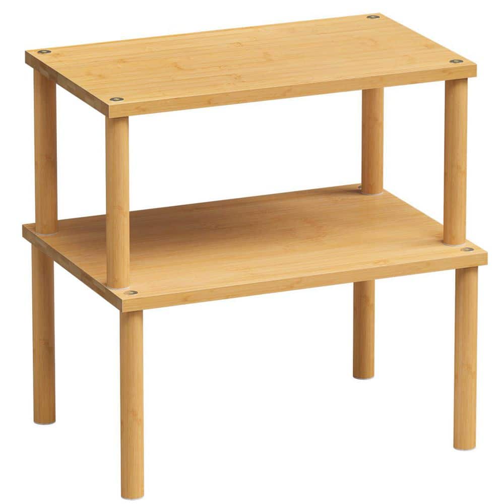 Stackable Bamboo Cabinet Organizer Shelf, Set of 2 Expandable Spice Rack for Kitchen Countertop, Medium