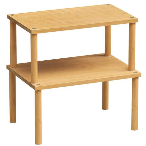 Stackable Bamboo Cabinet Organizer Shelf, Set of 2 Expandable Spice Rack for Kitchen Countertop, Medium
