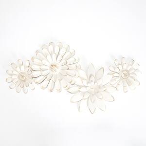 14.5 in. x 31 in. Mambas White Floral Chain Metal Wall Art