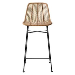 28 in. Natural Metal Chic Rattan Bar Stool with Metal Frame