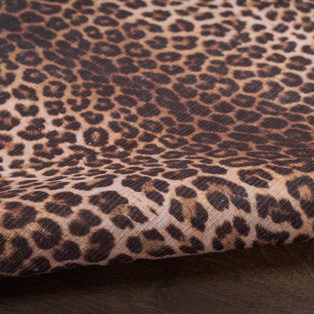 Leopard Print Brown and Beige Rectangular Washable Area Rug