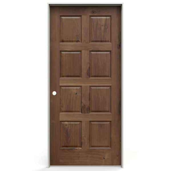 JELD-WEN 36 in. x 80 in. 8 Panel Right-Handed Solid Core Clear Finish Walnut Wood Single Prehung Interior Door