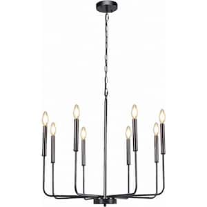 8-light Matte Black Farmhouse Minimalist Candlestick Chandelier for Any Room with no bulbs included
