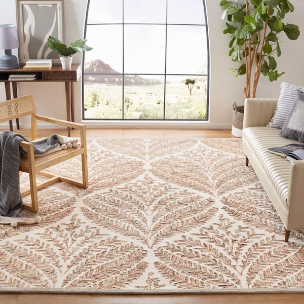Capri 12 ft. x 12 ft. Square Ivory/Brown Geometric Leaf Area Rug