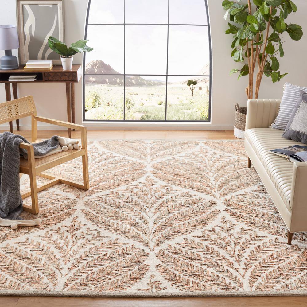 Ivory and Brown 7' Square Hand-Tufted Wool Area Rug