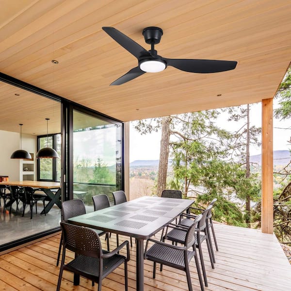 52 in. Black Waterproof Outdoor Ceiling Fan with LED Light, Downrod Mounted, IP66 Rating, for Patios, Courtyards,