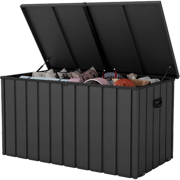 200 Gal. Metal Deck Box with Lockable Lid, Storage Cabinet for Patio Furniture, Garden Tools, Pool Supplies, Gray