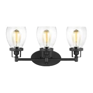 Belton 21 in. 3-Light Midnight Black Transitional Industrial Wall Bathroom Vanity Light with Clear Seeded Glass Shades