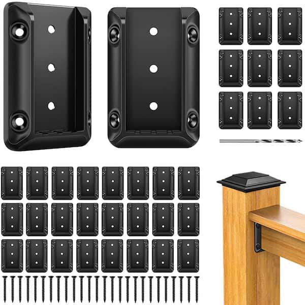 0.6 in. H x 2.6 in. W Black Metal Deck Railing Bracket Connectors for 2 x 4 Post, Stair Railing Kit (60-Pack)
