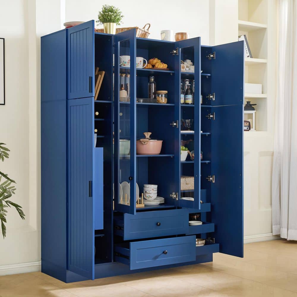 Harper & Bright Designs Blue 71 in. H Accent Cabinet with 2