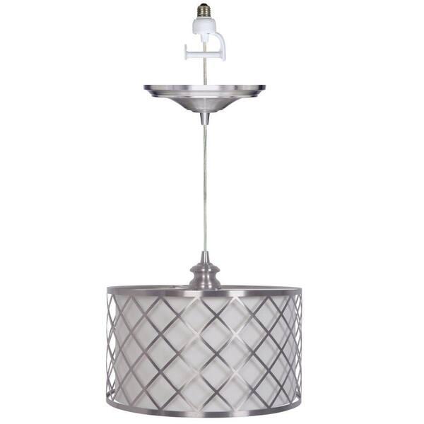 Home Decorators Collection Paula 1-Light Brushed Nickel Pendant Conversion Kit with White/Nickel Shade
