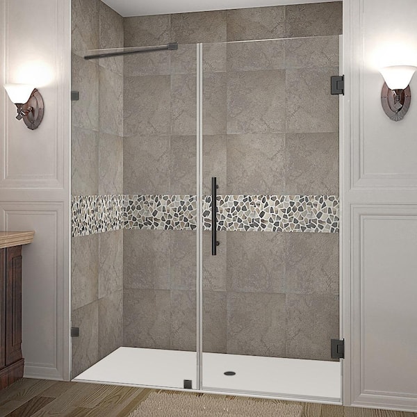 Aston Nautis 66.25 - 67.25 in. x 72 in. Frameless Hinged Shower Door in Matte Black