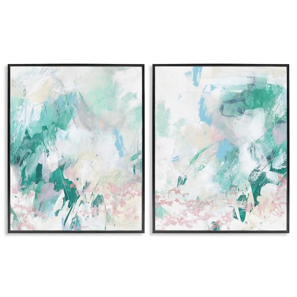 Stupell Industries Abstract Splatter Green Detail by June Erica Vess 2-Pieces Black Framed Abstract Giclee Art Print 20 in. x 16 in.