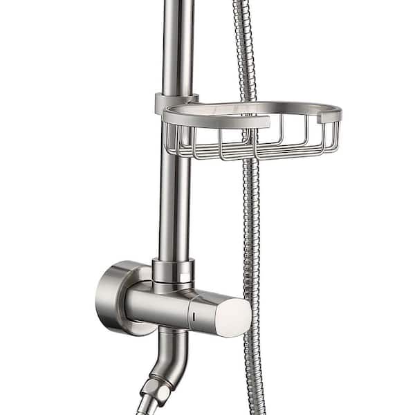 Aurora Decor Acad 5-Spray 8 in. Round Shower System Kit with Hand Shower and Adjustable Slide Bar Soap Dish in Brushed Nickel