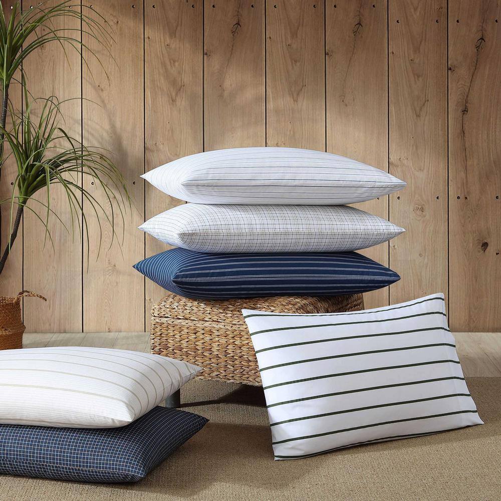 Twin XL Beige and Navy Cotton Percale Stripe Sheet Set