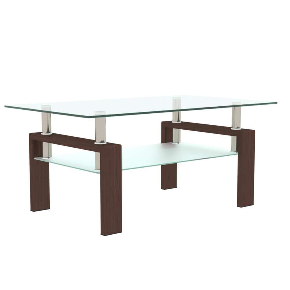 39.37 in. Modern Rectangle Glass Coffee Table with Metal Tube for Living Ro