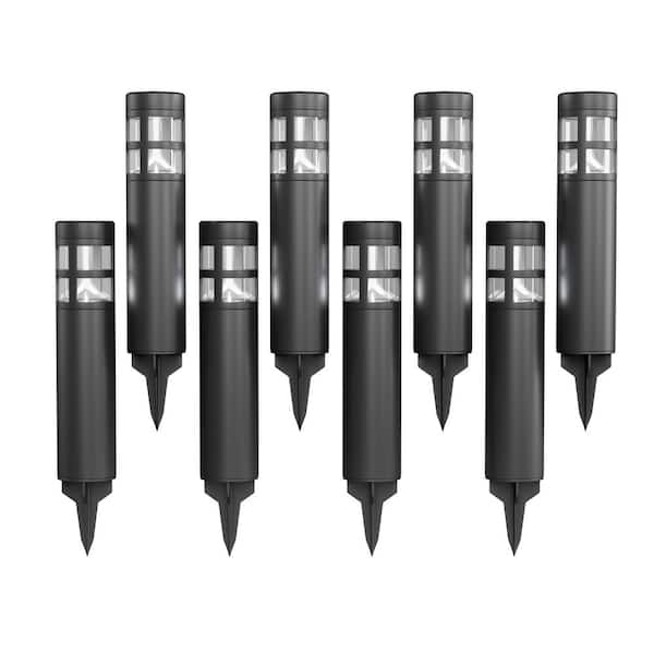 Pure Garden Solar Black LED Bollard Light with Cool White lights (8-Pack)