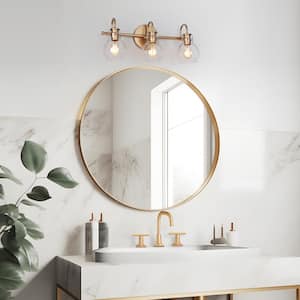 Stockton Modern 3-Light Gold Bathroom Vanity Light Powder Room Wall Sconce with Clear Globe Glass Shades
