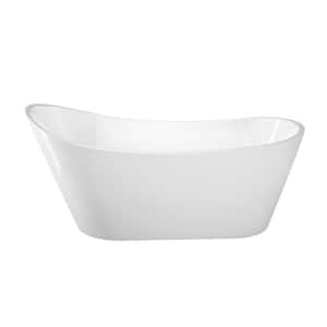 Malinda 65 in. Acrylic Slipper Flatbottom Non-Whirlpool Bathtub in White with Integral Drain in Polished Brass
