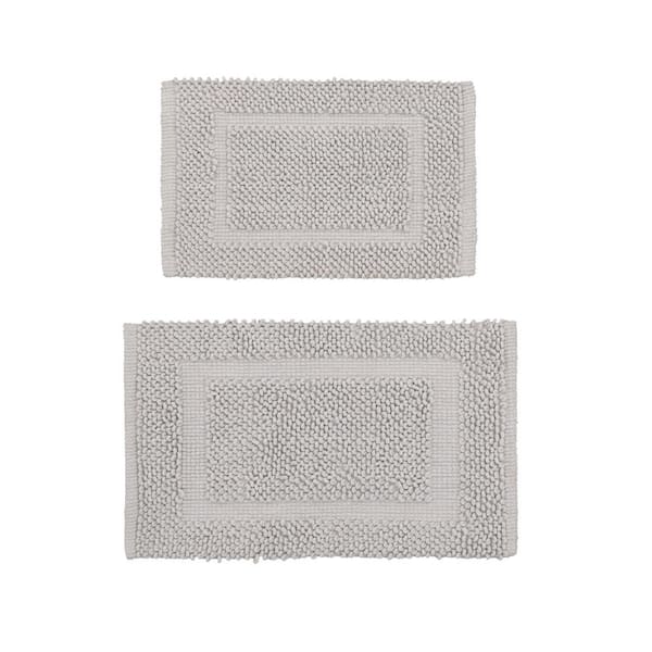 Sophie Border Soft Gray 20 in. x 32 in. Cotton Plush 2-Piece Bath Mat Set