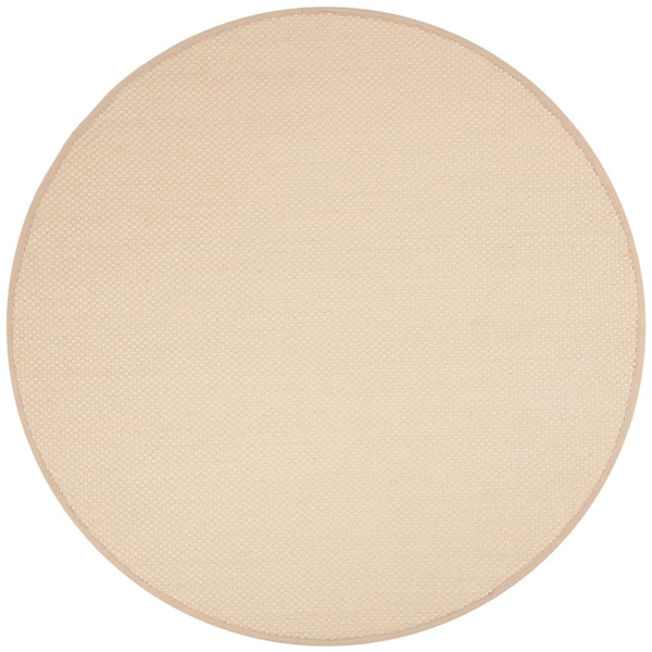 Natural Fiber 10 ft. x 10 ft. Round Ivory/Light Beige Woven Border Area Rug