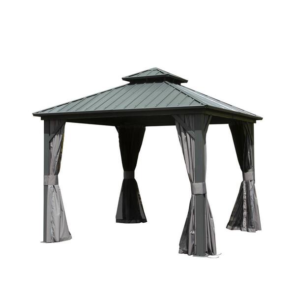 Staykiwi 10 ft. x 10 ft. Outdoor Gray Aluminum Frame Hardtop Gazebo ...