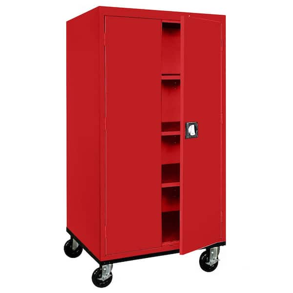 Sandusky 3 Shelf Steel Freestanding Garage Cabinet in Red with Casters (36 in. W x 72 in. H x 24 in. D)