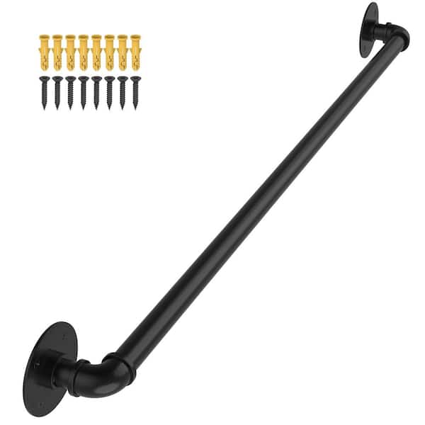 3 ft Industrial Pipe Stair Handrail Wall Mount Metal Hand Rail for Indoor Outdoor Steps Porch Staircase