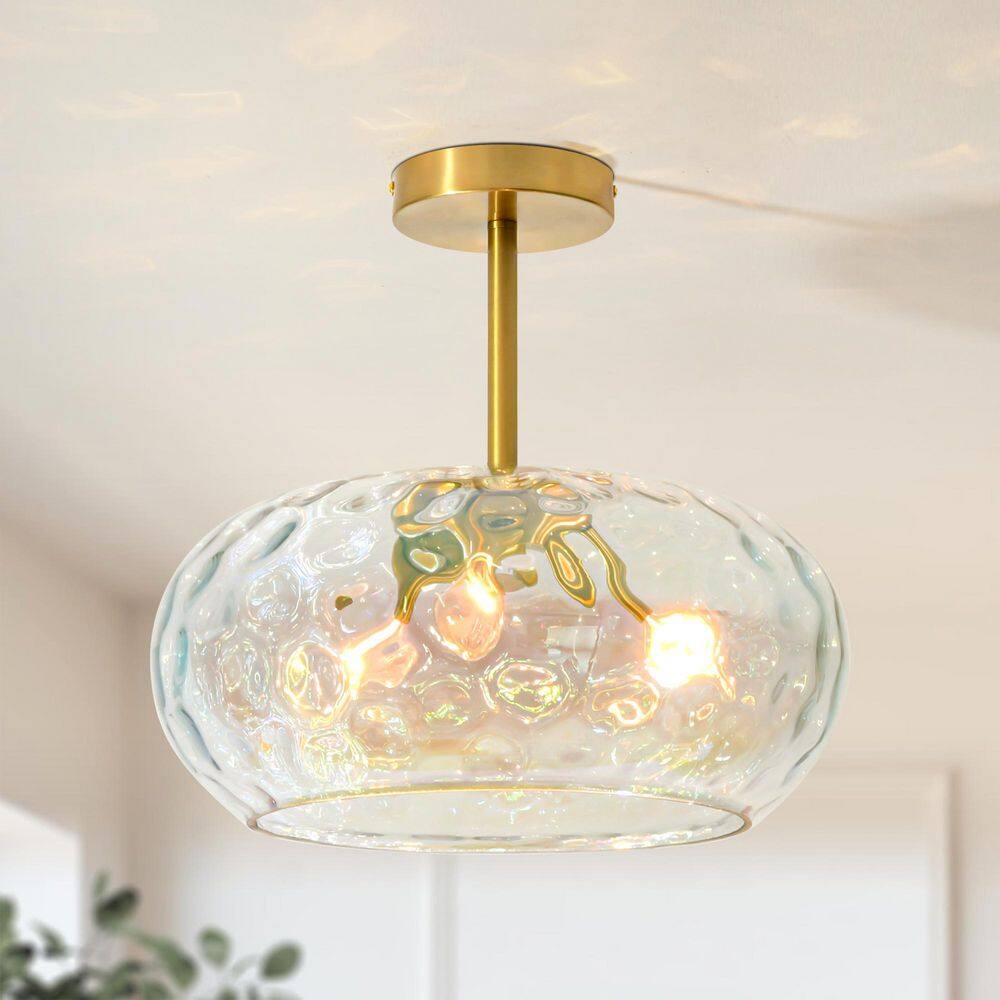 RRTYO Austin 14 in. 3-Light Modern Gold Ceiling Light Drum