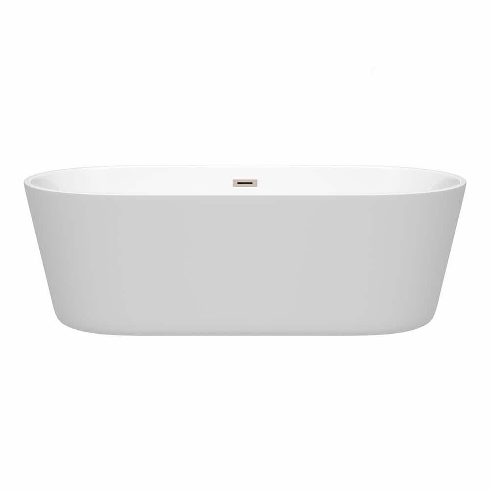Carissa 71'' White Freestanding Acrylic Bathtub with Brushed Nickel Trim