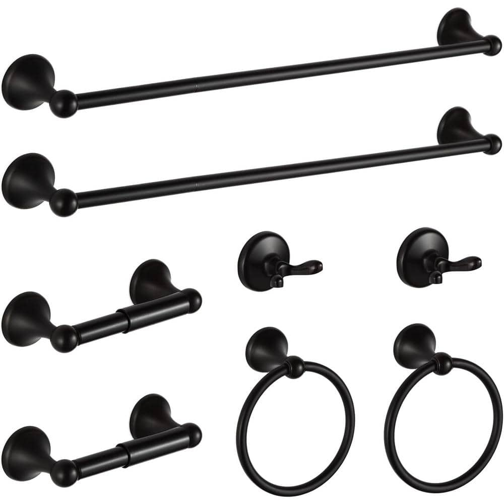 Oil-Rubbed Bronze 8-Piece Bathroom Hardware Set with Adjustable Towel Bars
