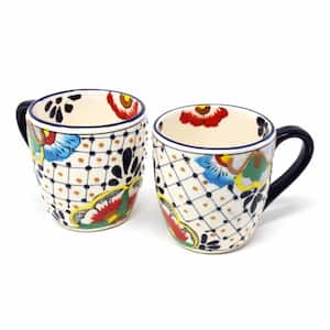 12 oz. Dots and Flowers Mexican Pottery Ceramic Rounded Mugs