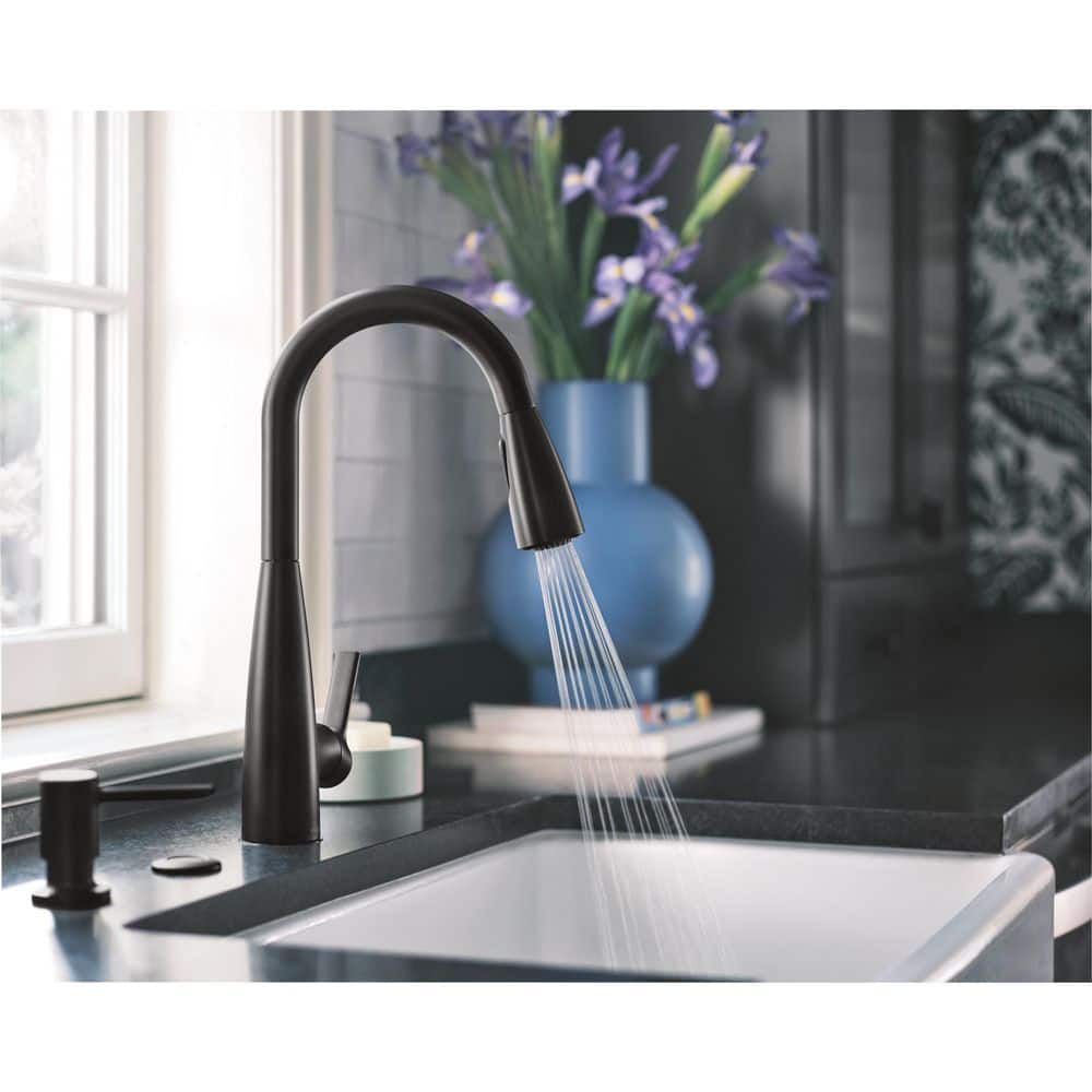 Matte Black Single-Handle Pull-Down Kitchen Faucet with Soap Dispenser