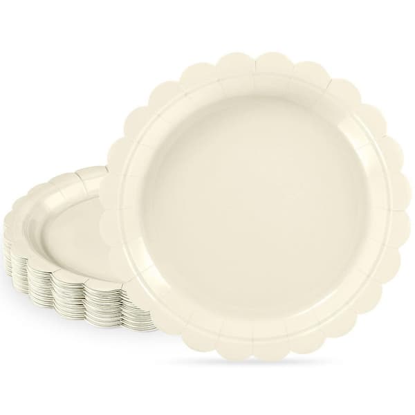 Salad and Dessert Plates 7 in Ivory Scalloped Disposable Set of 30 for Weddings Parties and Baby Showers