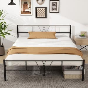 60 in. W Queen Size Black Metal Frame 14 in. High Platform Bed with Storage and Headboard