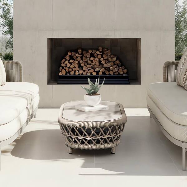 Everly 43.5 in. Oval Woven Patio Coffee Table Light Beige